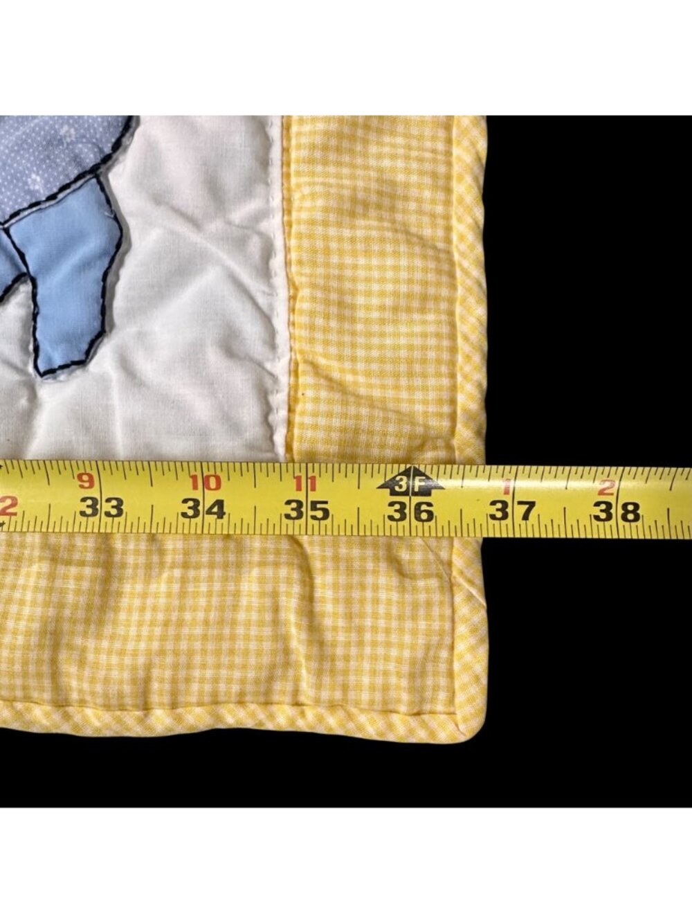 Vintage Baby Quilt Animal Appliques Yellow White Gingham 1992 Handmade Blanket - Picture 8 of 8